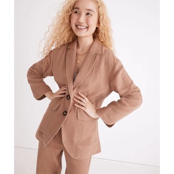 Madewell Blazer Size XS Tan Larsen Cotton Linen Relaxed Minimalist Career Preppy - Picture 1 of 16